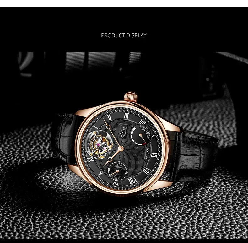 Men's Business Style Skeleton Automatic Tourbillon Mechanical Wristwatch