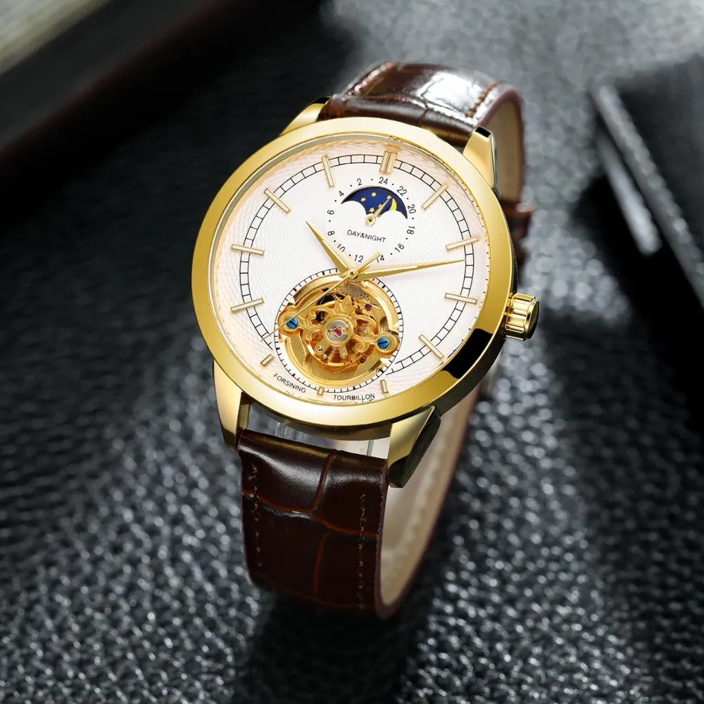 Men's Luxury Moon Phase Automatic Mechanical Tourbillon Wristwatch