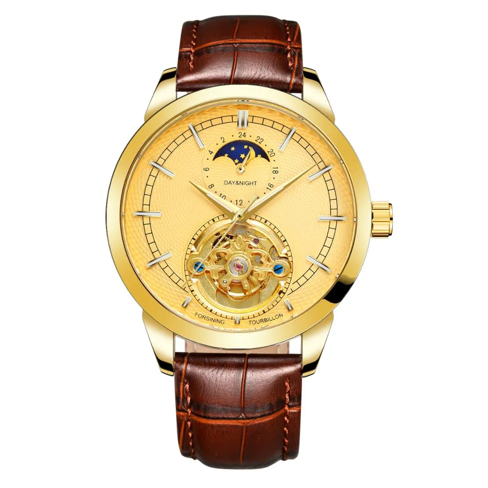 Men's Luxury Moon Phase Automatic Mechanical Tourbillon Wristwatch