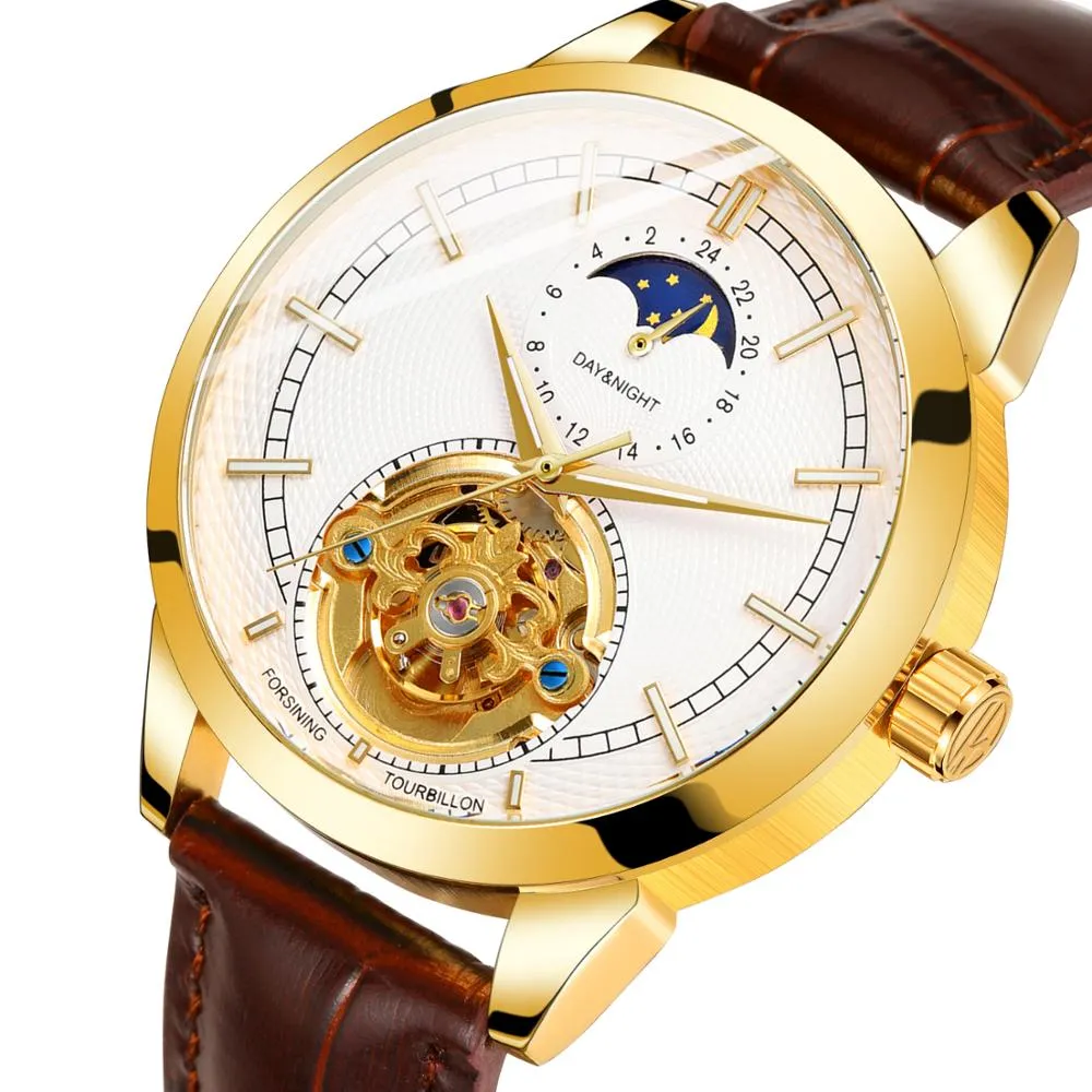 Men's Luxury Moon Phase Automatic Mechanical Tourbillon Wristwatch