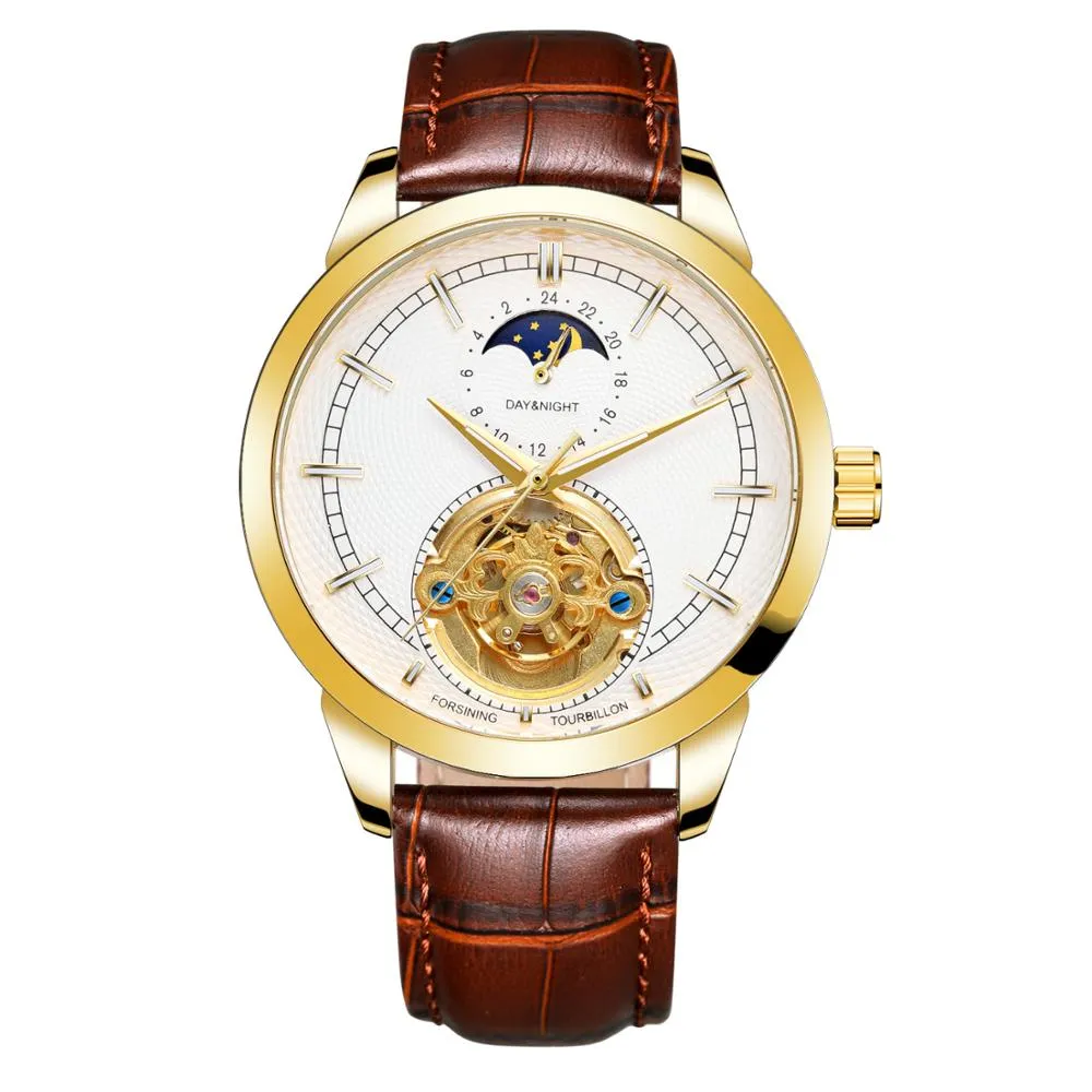 Men's Luxury Moon Phase Automatic Mechanical Tourbillon Wristwatch