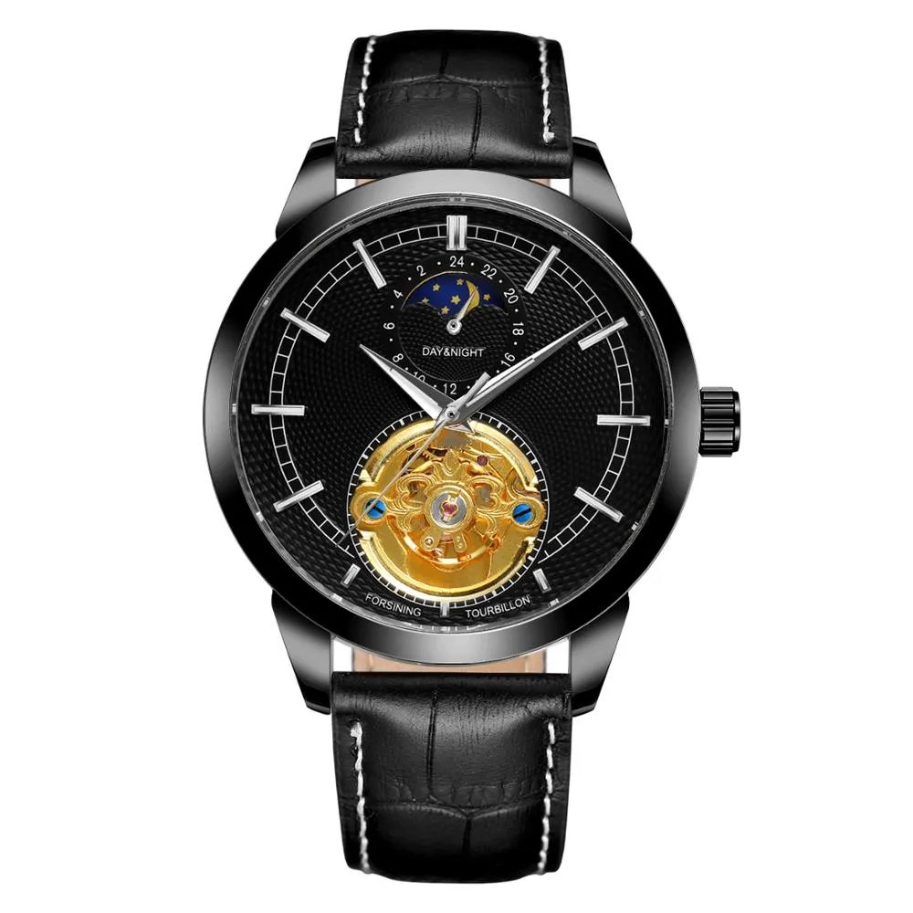 Men's Luxury Moon Phase Automatic Mechanical Tourbillon Wristwatch