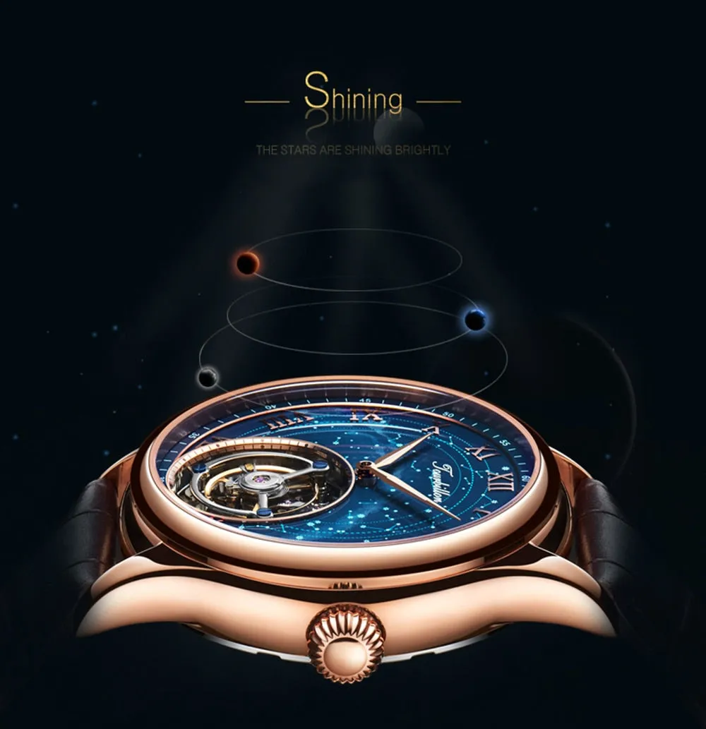 Men's Luxury Sapphire Solar Star Tourbillon Mechanical Wristwatch