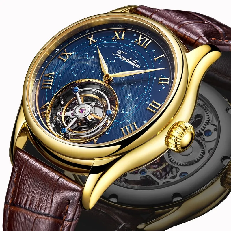 Men's Luxury Sapphire Solar Star Tourbillon Mechanical Wristwatch