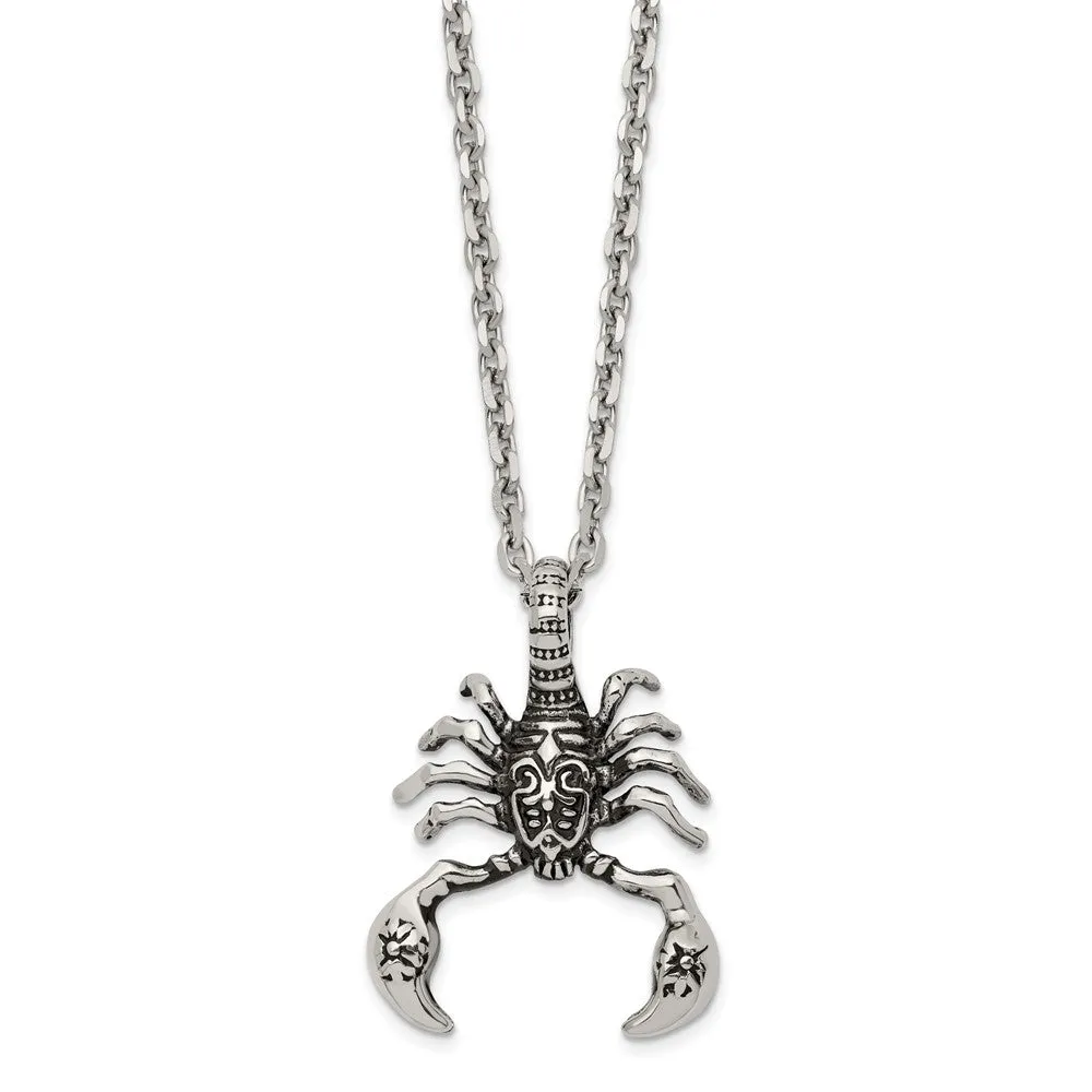 Men's Stainless Steel Antiqued Scorpion Necklace, 24 Inch