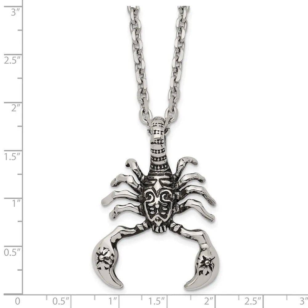 Men's Stainless Steel Antiqued Scorpion Necklace, 24 Inch