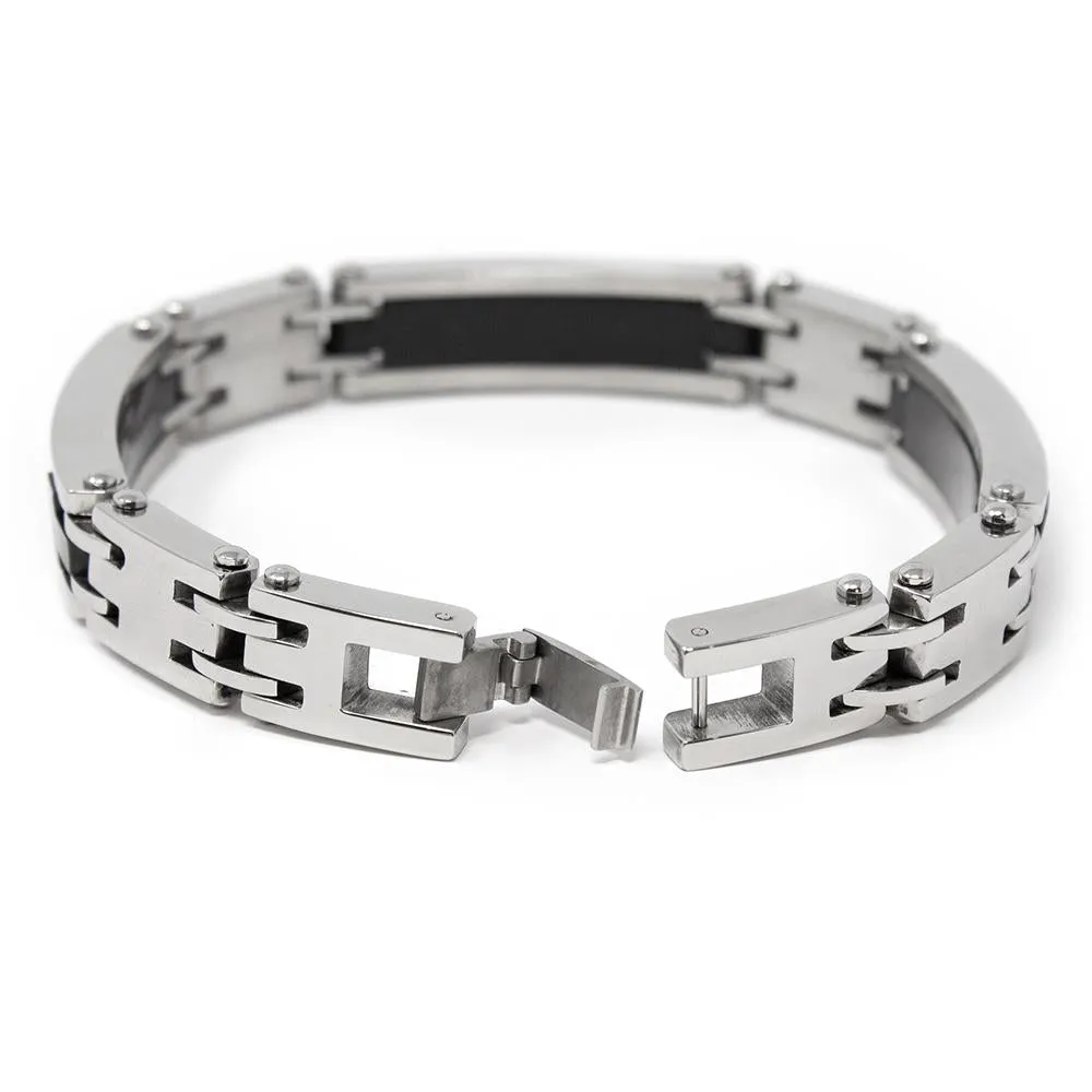 Men's Stainless Steel Cable Inlay Link Bracelet