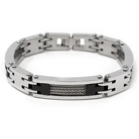 Men's Stainless Steel Cable Inlay Link Bracelet