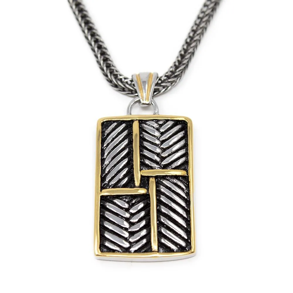 Men's Stainless Steel Gold Ion Plated Cable Pendant on Chain