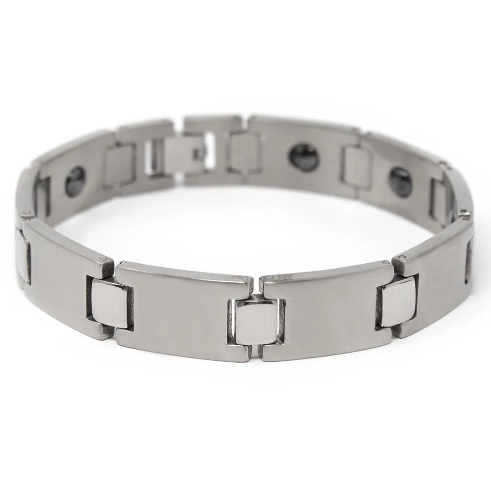 Men's Stainless Steel H Plain Link Bracelet with Magnet