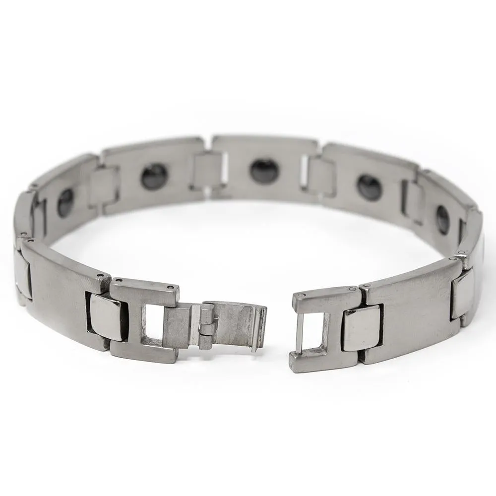 Men's Stainless Steel H Plain Link Bracelet with Magnet