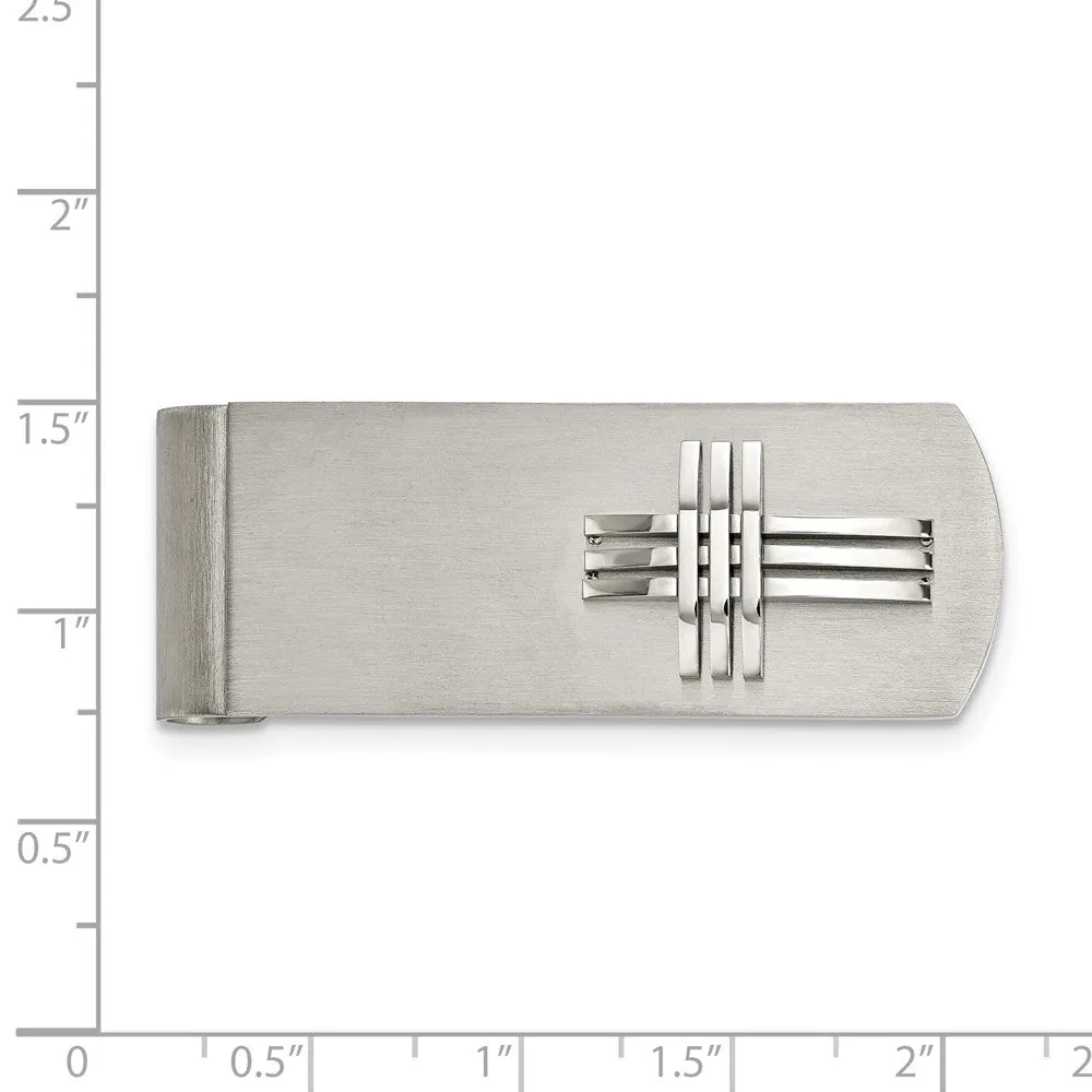 Men's Stainless Steel Triple Bar Cross Spring Loaded Money Clip