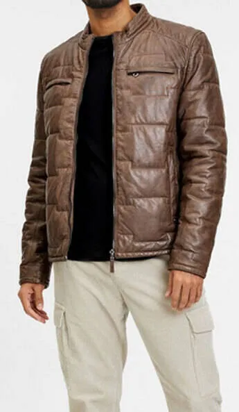 Men's taupe leather jacket aplin down jacket style