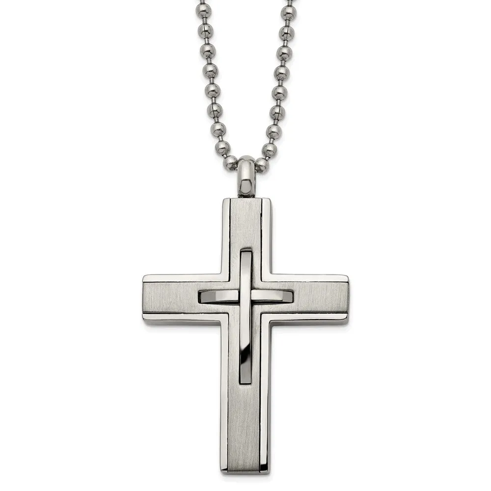 Men's Titanium & Stainless Steel Cross Necklace, 22 Inch