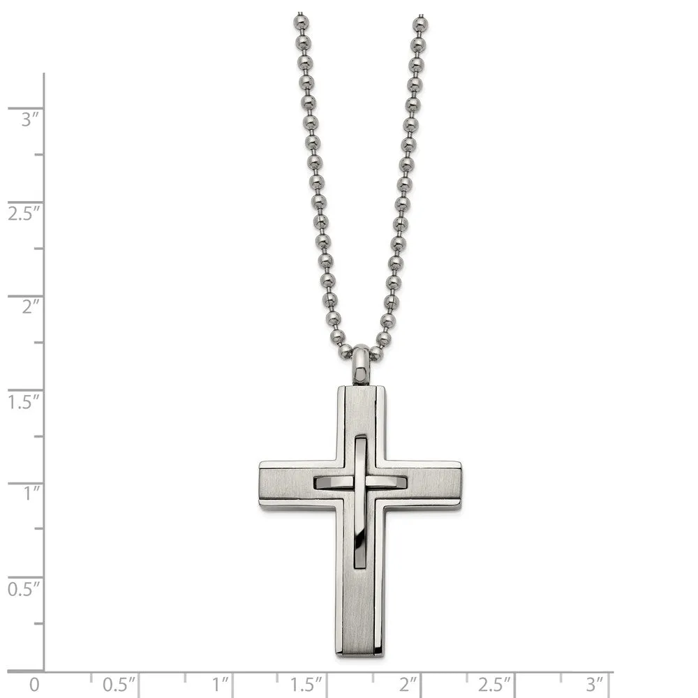 Men's Titanium & Stainless Steel Cross Necklace, 22 Inch