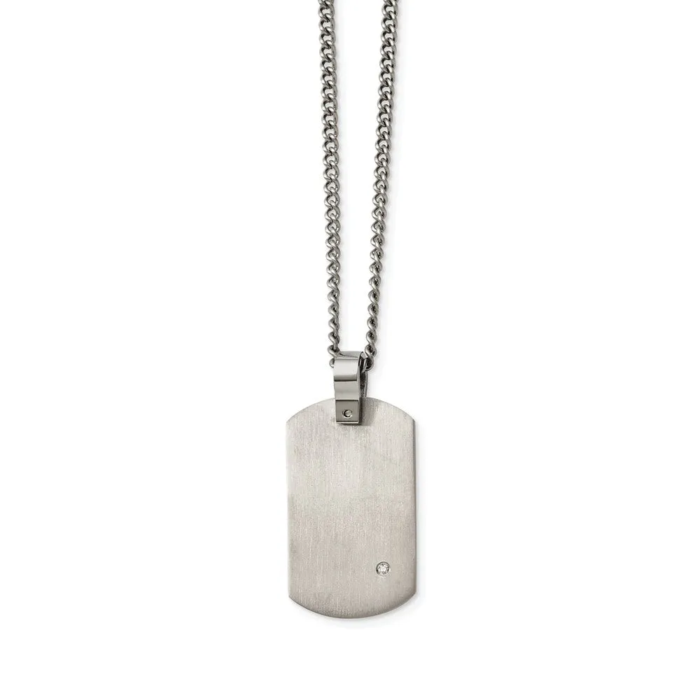 Men's Titanium .02 Ct Diamond Brushed Dog Tag Necklace, 22 Inch