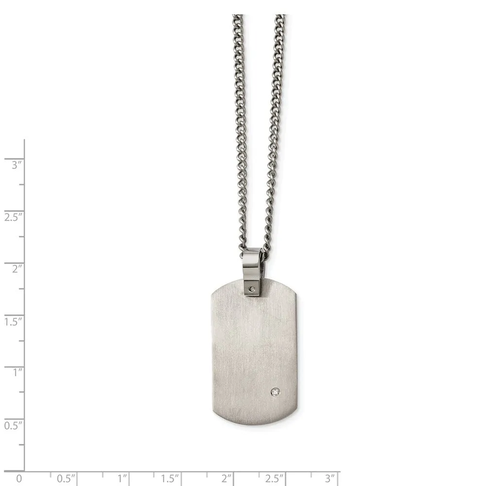 Men's Titanium .02 Ct Diamond Brushed Dog Tag Necklace, 22 Inch