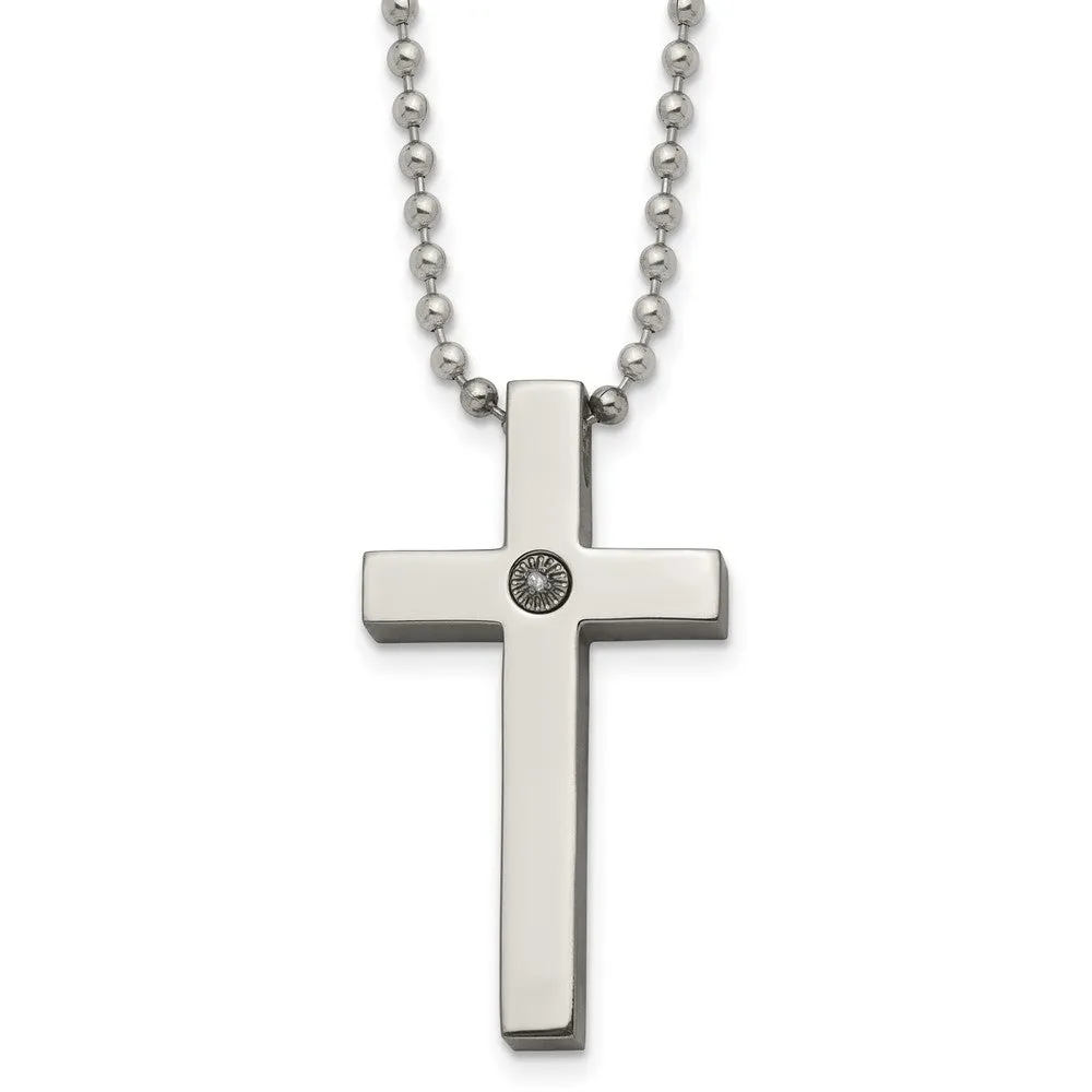 Men's Titanium Stainless Steel 1/2pt. Diamond Cross Necklace, 22 Inch