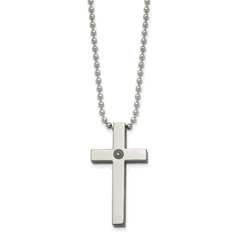 Men's Titanium Stainless Steel 1/2pt. Diamond Cross Necklace, 22 Inch