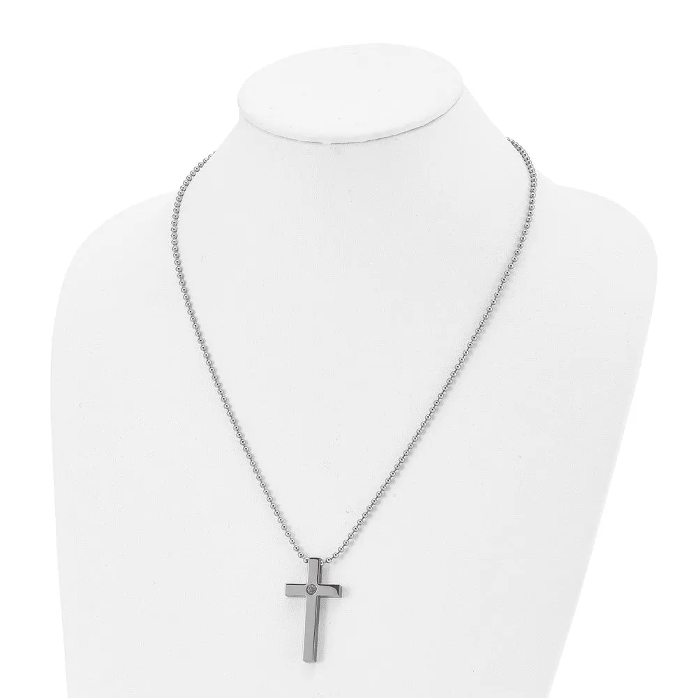 Men's Titanium Stainless Steel 1/2pt. Diamond Cross Necklace, 22 Inch