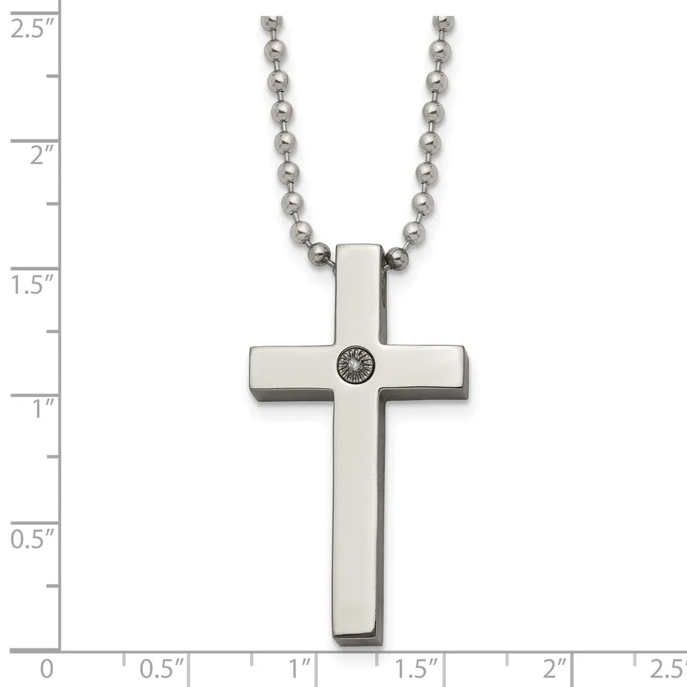 Men's Titanium Stainless Steel 1/2pt. Diamond Cross Necklace, 22 Inch