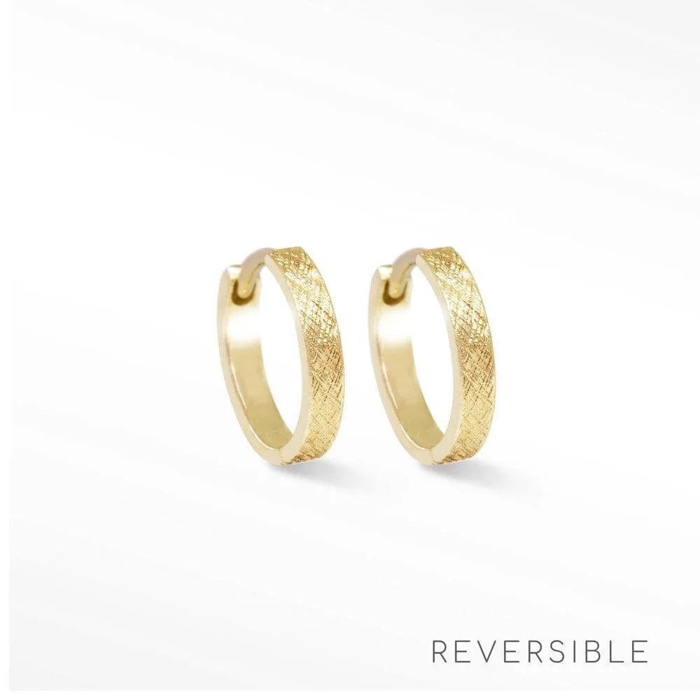 Mini Florentine 18k Yellow Gold Reversible Huggies 12mm