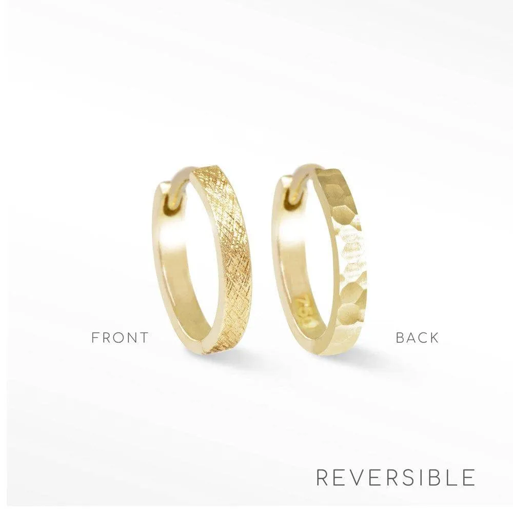 Mini Florentine 18k Yellow Gold Reversible Huggies 12mm