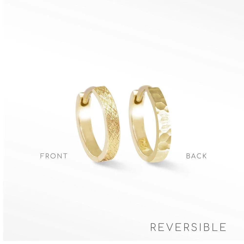 Mini Florentine 18k Yellow Gold Reversible Huggies 12mm