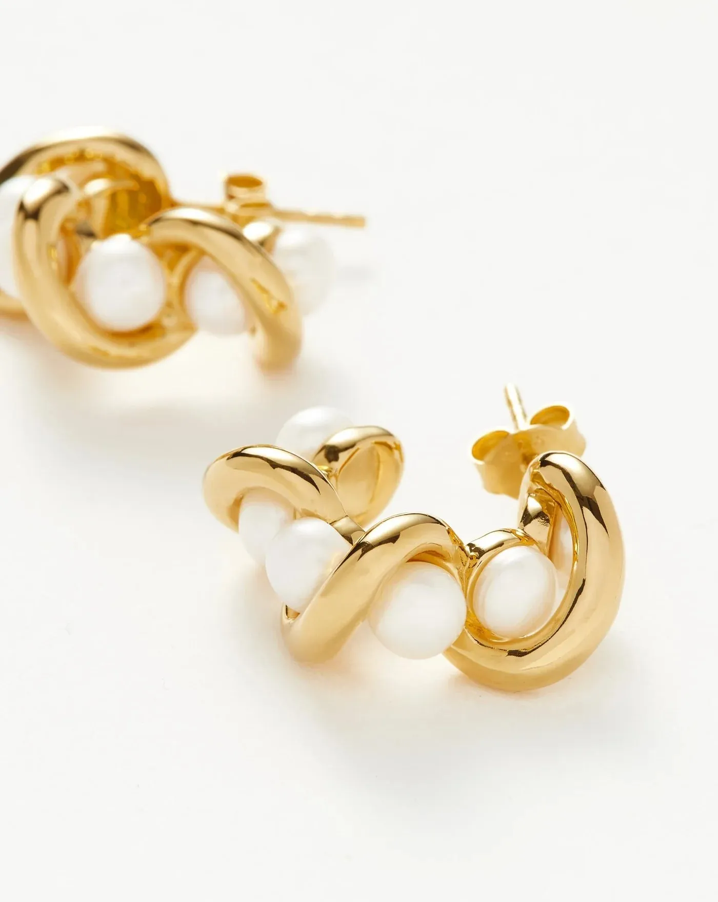 Molten Pearl Twisted Mini Double Hoop Earrings