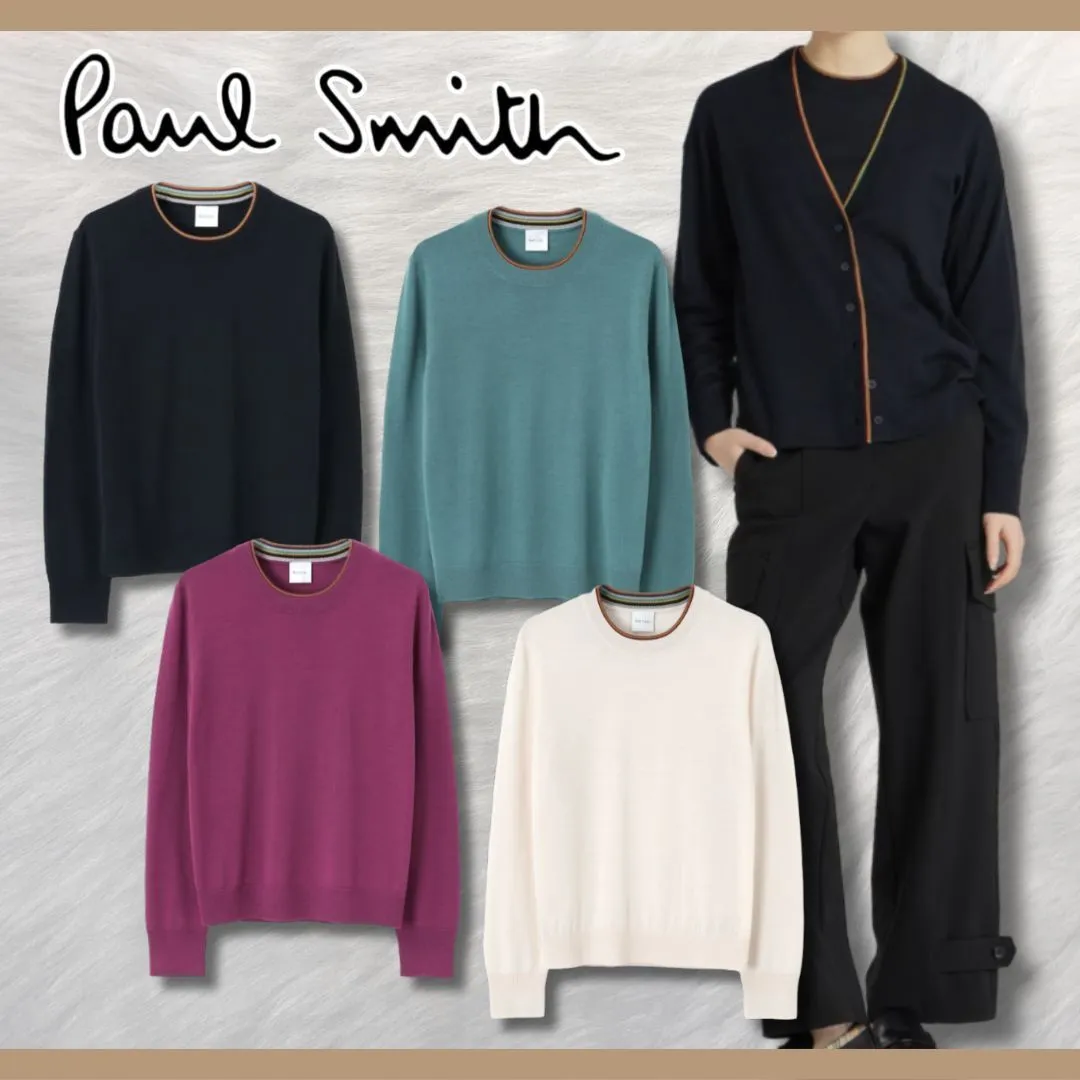 Paul Smith  |Street Style Plain Logo V-neck & Crew neck