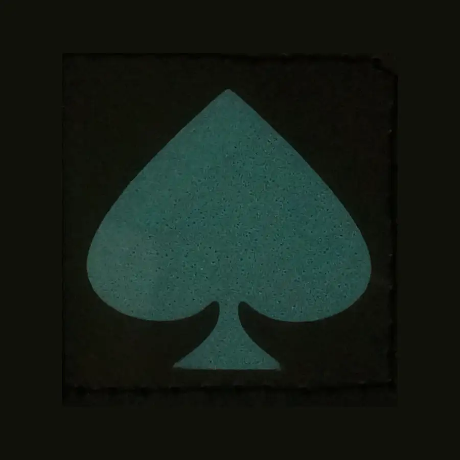 PLAYING CARD SYMBOL SPADES GITD PATCH - BLUE GLOW IN THE DARK