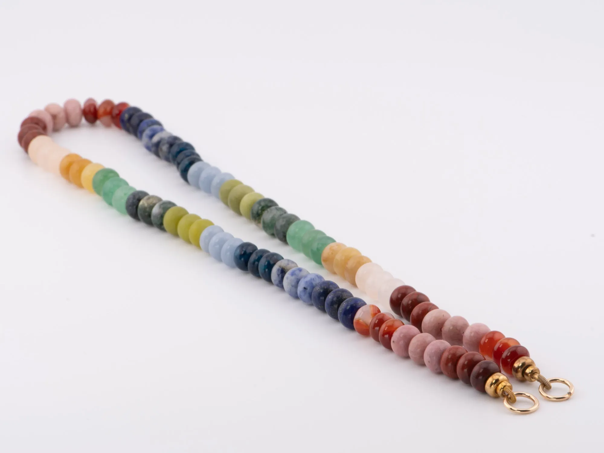 Rainbow Bead Long Necklace Hand Knotted 14K Gold Filled Loops R4323