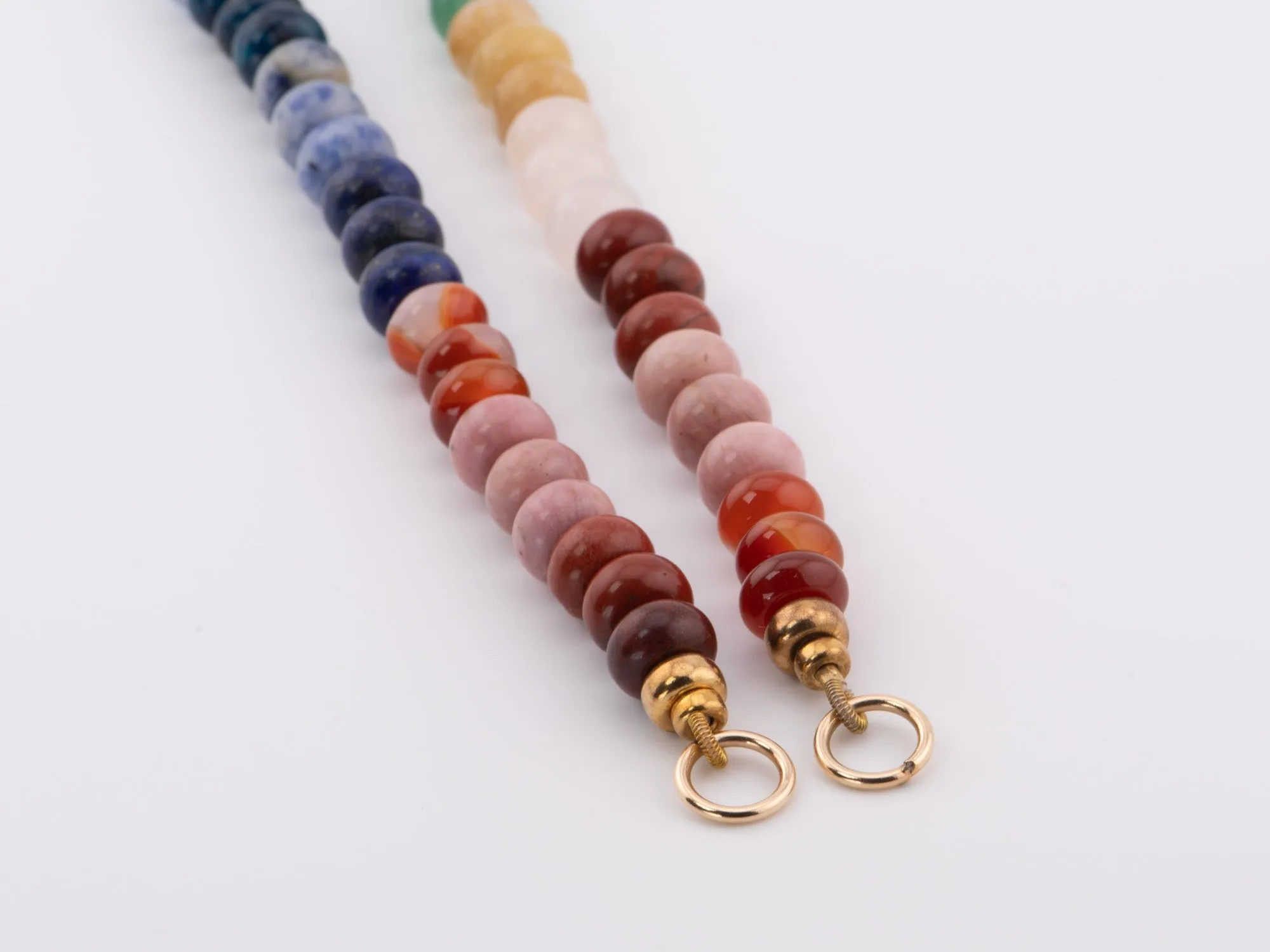 Rainbow Bead Long Necklace Hand Knotted 14K Gold Filled Loops R4323