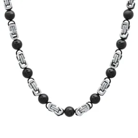 Stainless Steel Onyx Byzantine Chain Men's Necklace