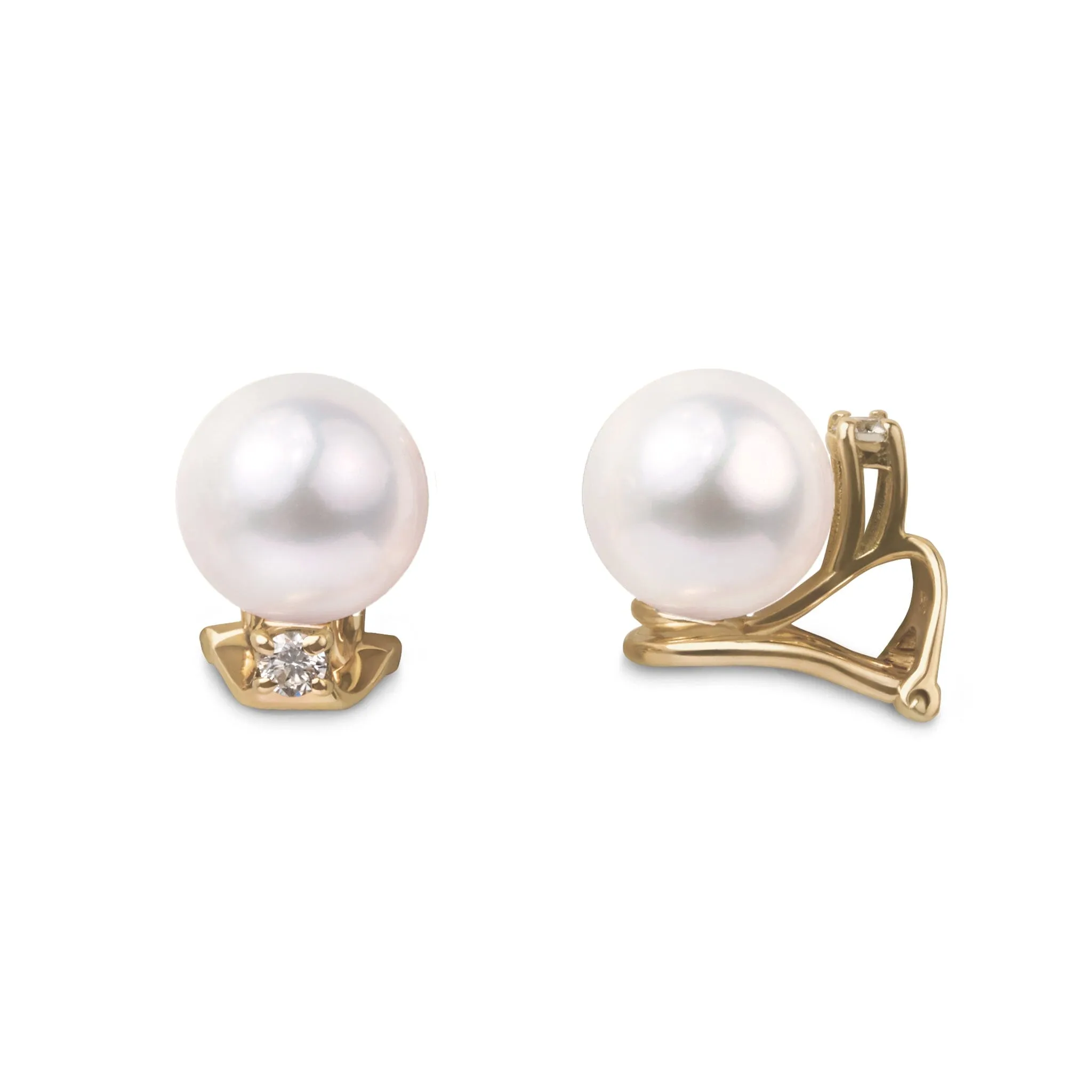 Starlight Clip Collection 8.0-8.5 mm White Akoya Pearl & Diamond Earrings