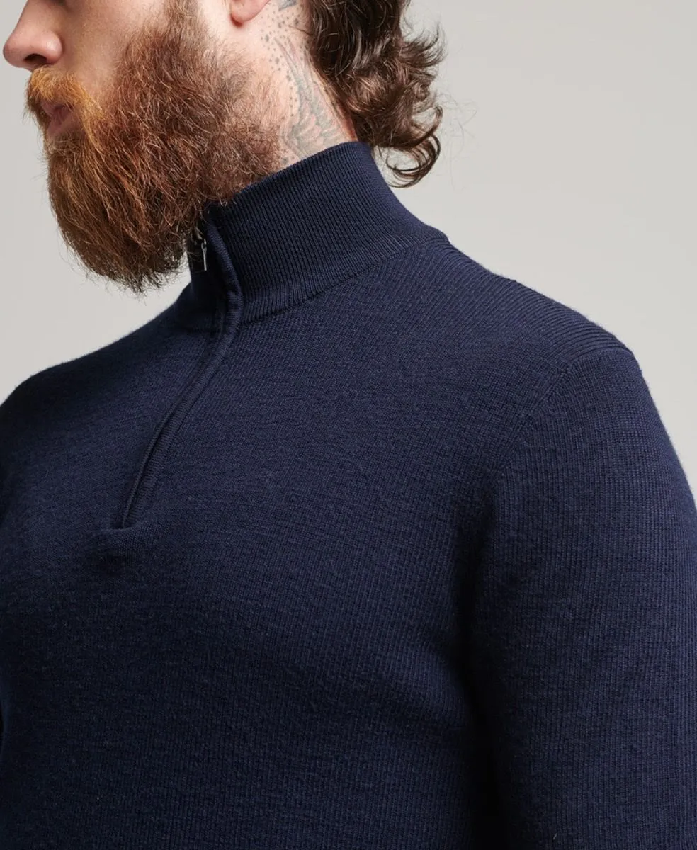 Superdry Zip Neck Merino Studios Jumper Carbon Navy