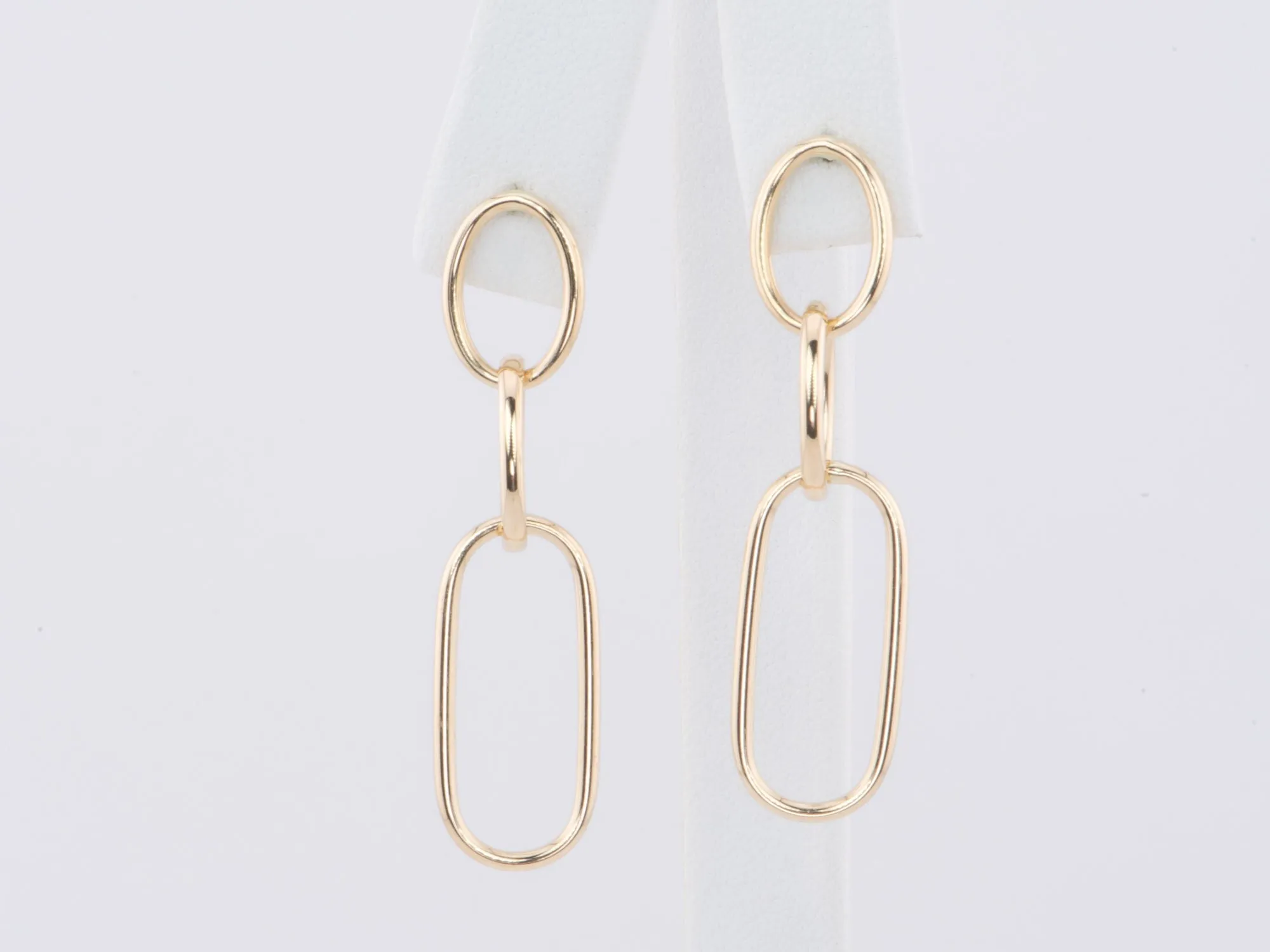 Triple Oval Long Earrings 14K Gold 43x10mm R3179