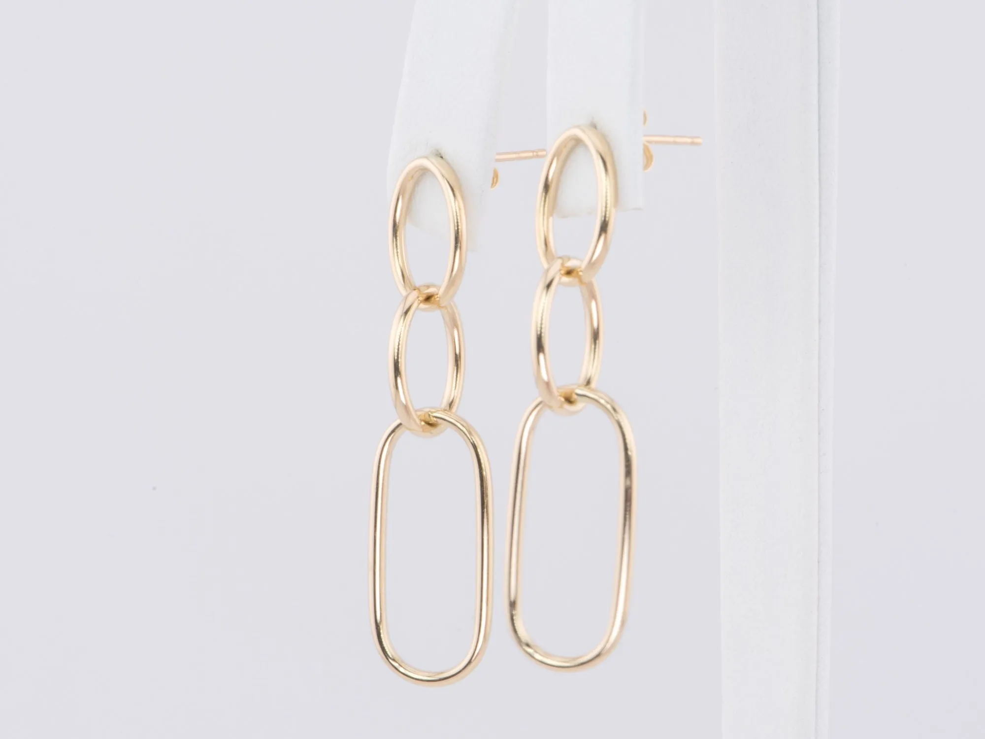 Triple Oval Long Earrings 14K Gold 43x10mm R3179