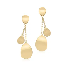 UNICORNJ 14K Yellow Gold Polished and Brushed Long Double Dangle Drop Curved Teardrop Earrings Italy